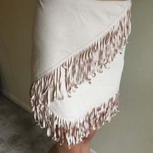 Baby pink asymmetrical fringe skirt